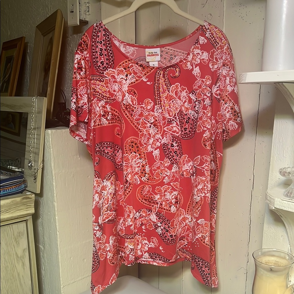 Ruby Rd. Pink Top with Short Sleeves and Floral Print